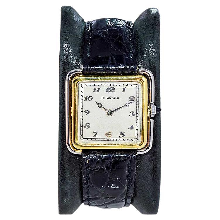 Tiffany & Co. Two Tone 18Kt. Yellow & Platinum Art Deco Watch from 1920's For Sale