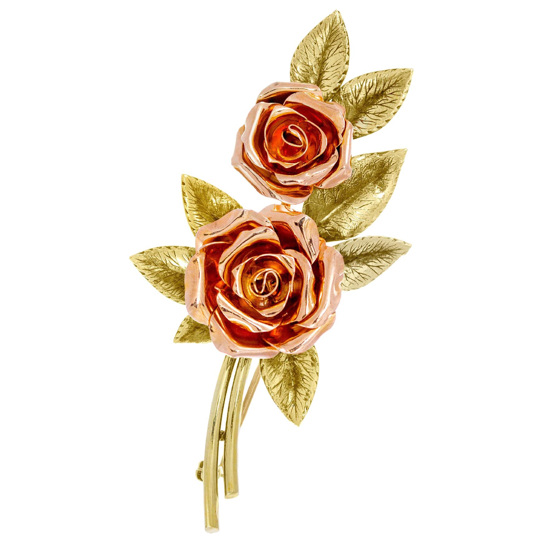 Tiffany & Co. Two-Tone Gold Rose Brooch For Sale