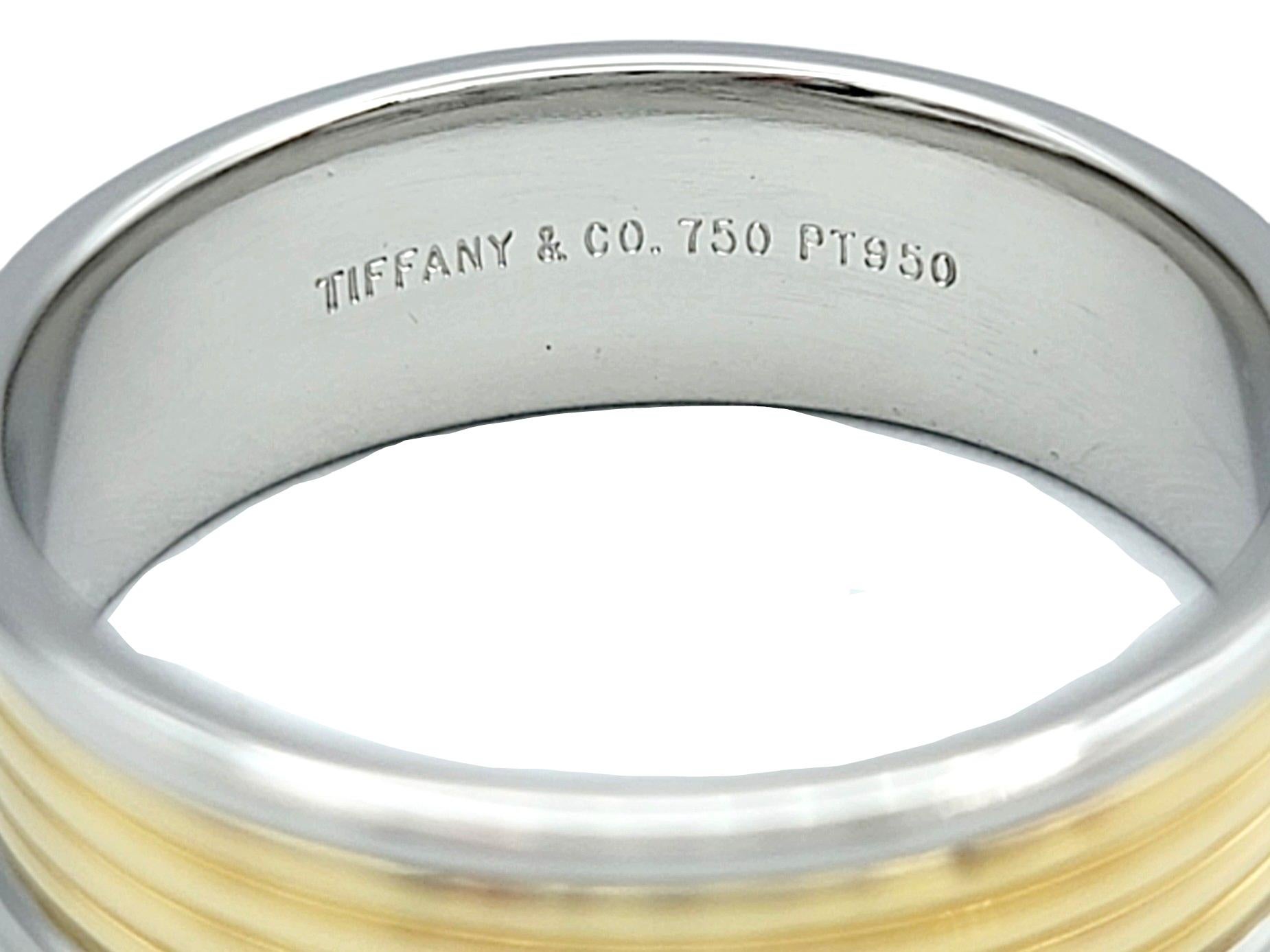 Contemporary Tiffany & Co. Two Tone Ribbed Band Ring in Platinum and 18 Karat Yellow Gold