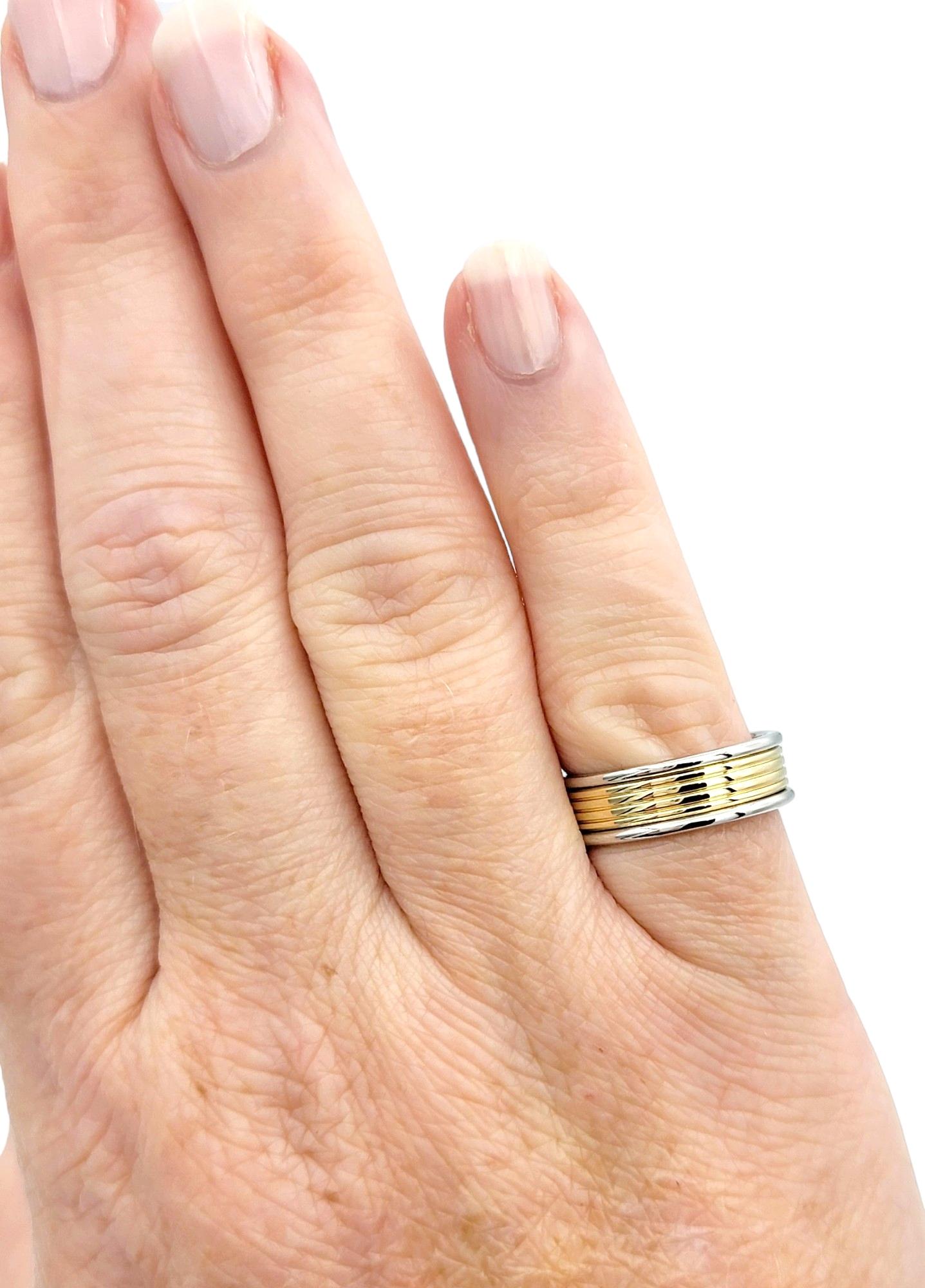 Tiffany & Co. Two Tone Ribbed Band Ring in Platinum and 18 Karat Yellow Gold In Good Condition In Scottsdale, AZ