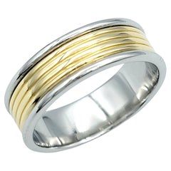 Tiffany & Co. Two Tone Ribbed Band Ring in Platinum and 18 Karat Yellow Gold
