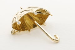 Tiffany & Co. Umbrella Brooch Pin in Diamonds & 18 Karat Yellow Gold