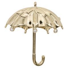 Tiffany & Co. Umbrella Brooch Pin in Diamonds & 18 Karat Yellow Gold 