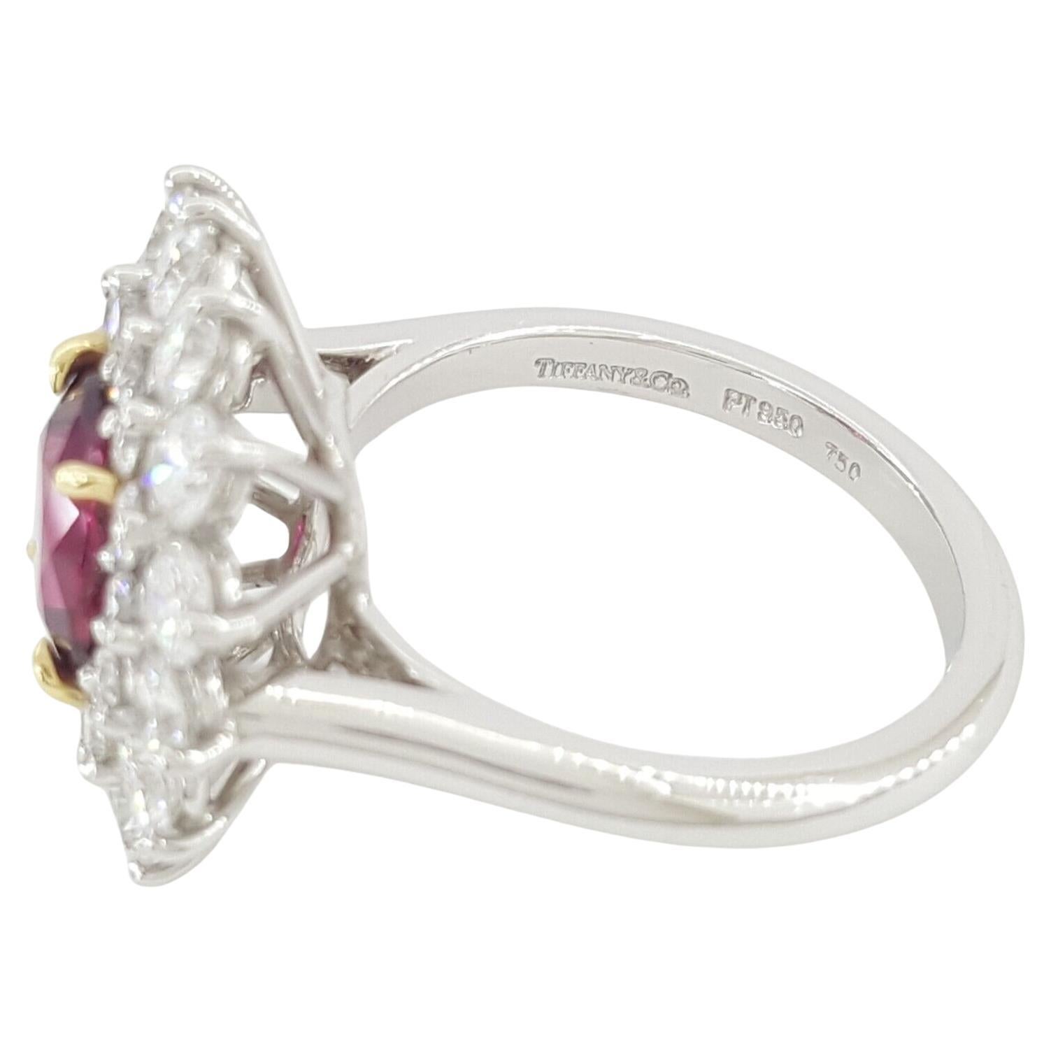 Modern Tiffany & Co. Unheated Ruby Double Halo Diamond Platinum Ring For Sale