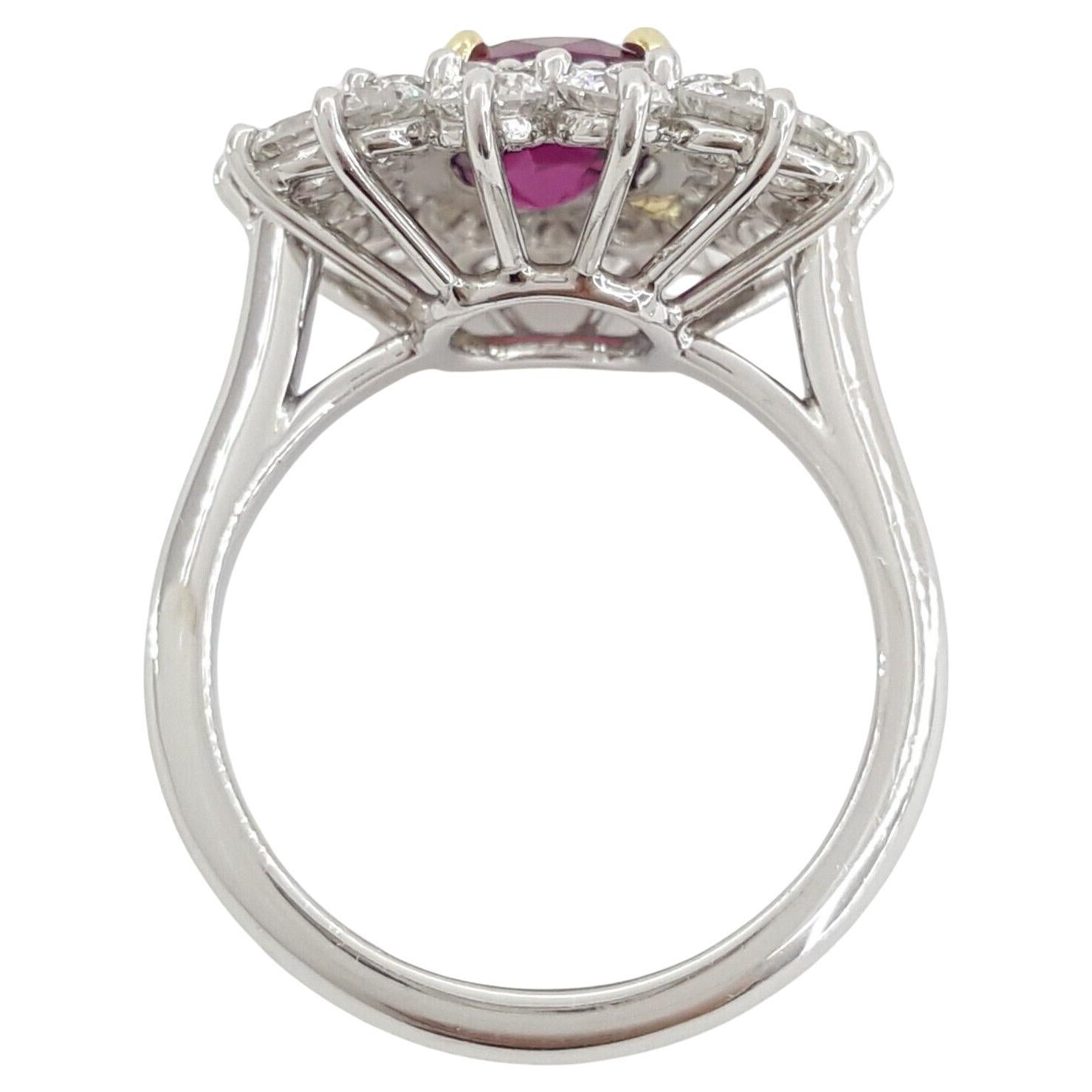 Cushion Cut Tiffany & Co. Unheated Ruby Double Halo Diamond Platinum Ring For Sale
