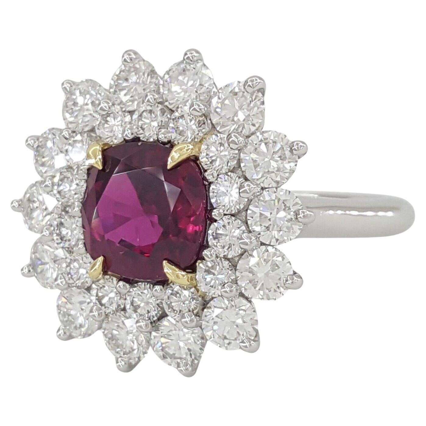 Tiffany & Co. Unheated Ruby Double Halo Diamond Platinum Ring In New Condition For Sale In Rome, IT