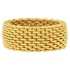 Tiffany & Co. Anillo ancho Somerset Unisex de Malla de Oro Amarillo de 18 Kilates
