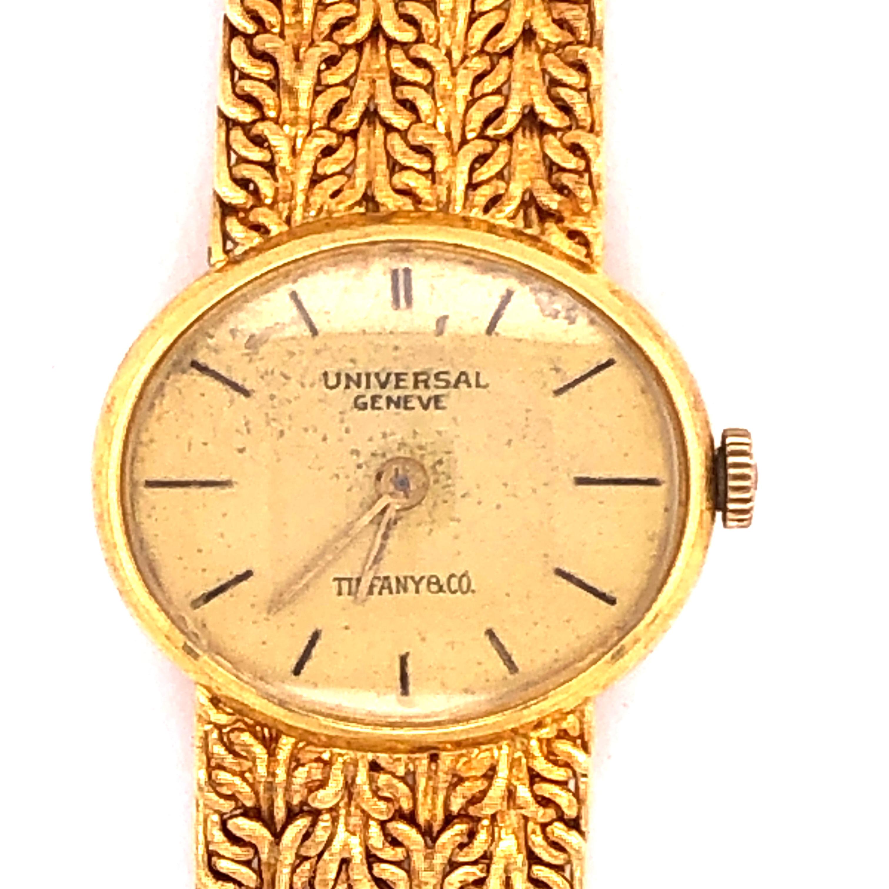 Tiffany & Co. Universal Genève Damenuhr und Band aus 18 Karat Gelbgold, zugeschrieben im Zustand „Gut“ im Angebot in Stamford, CT
