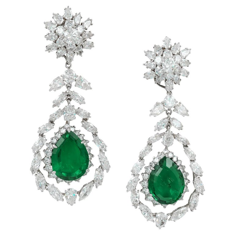 Tiffany and Untreated Colombian Emerald Diamond Earrings For