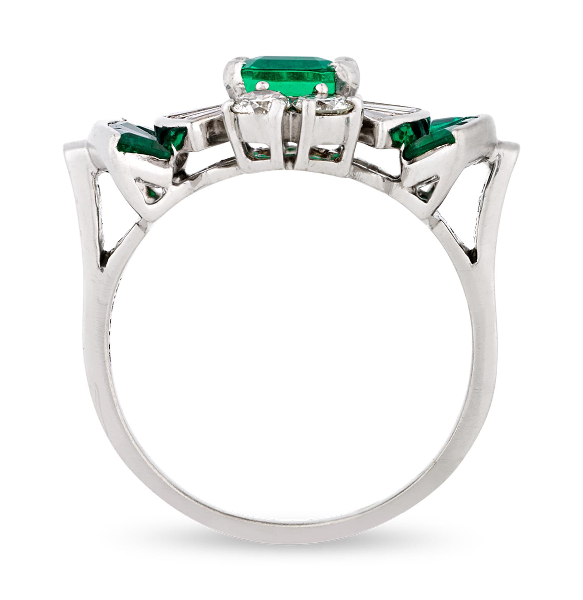 Exceptionally rare and completely untreated, this Colombian emerald represents gemological excellence. Crafted during the Art Deco era by America's most renowned jeweler, Tiffany & Co., the ring showcases a striking geometric design. The centerpiece