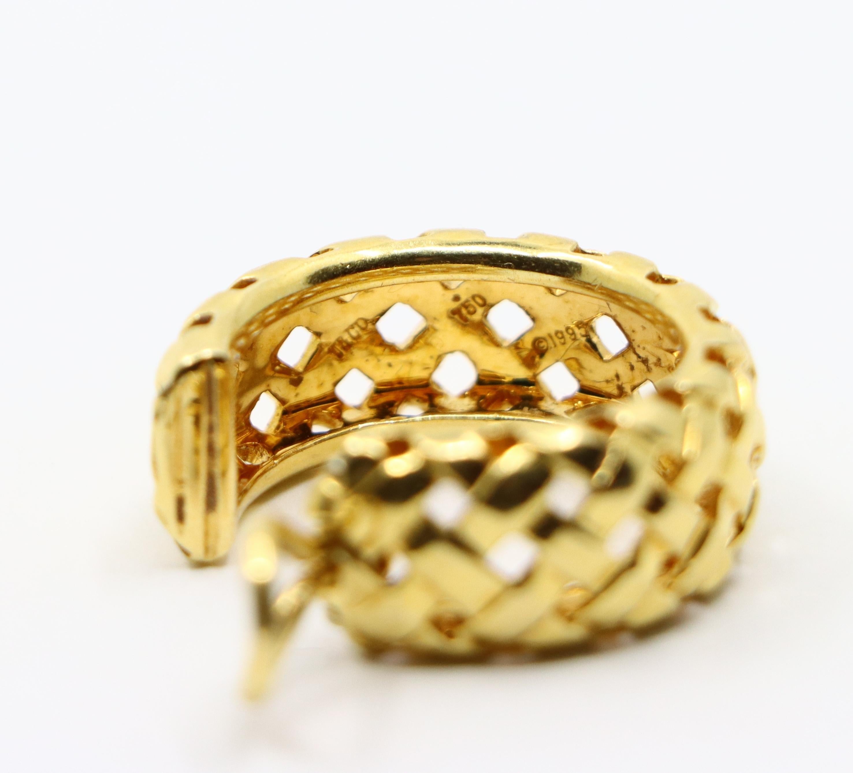 Tiffany & Co. Vannerie 18k Gold Woven Hoop Earrings For Sale 7