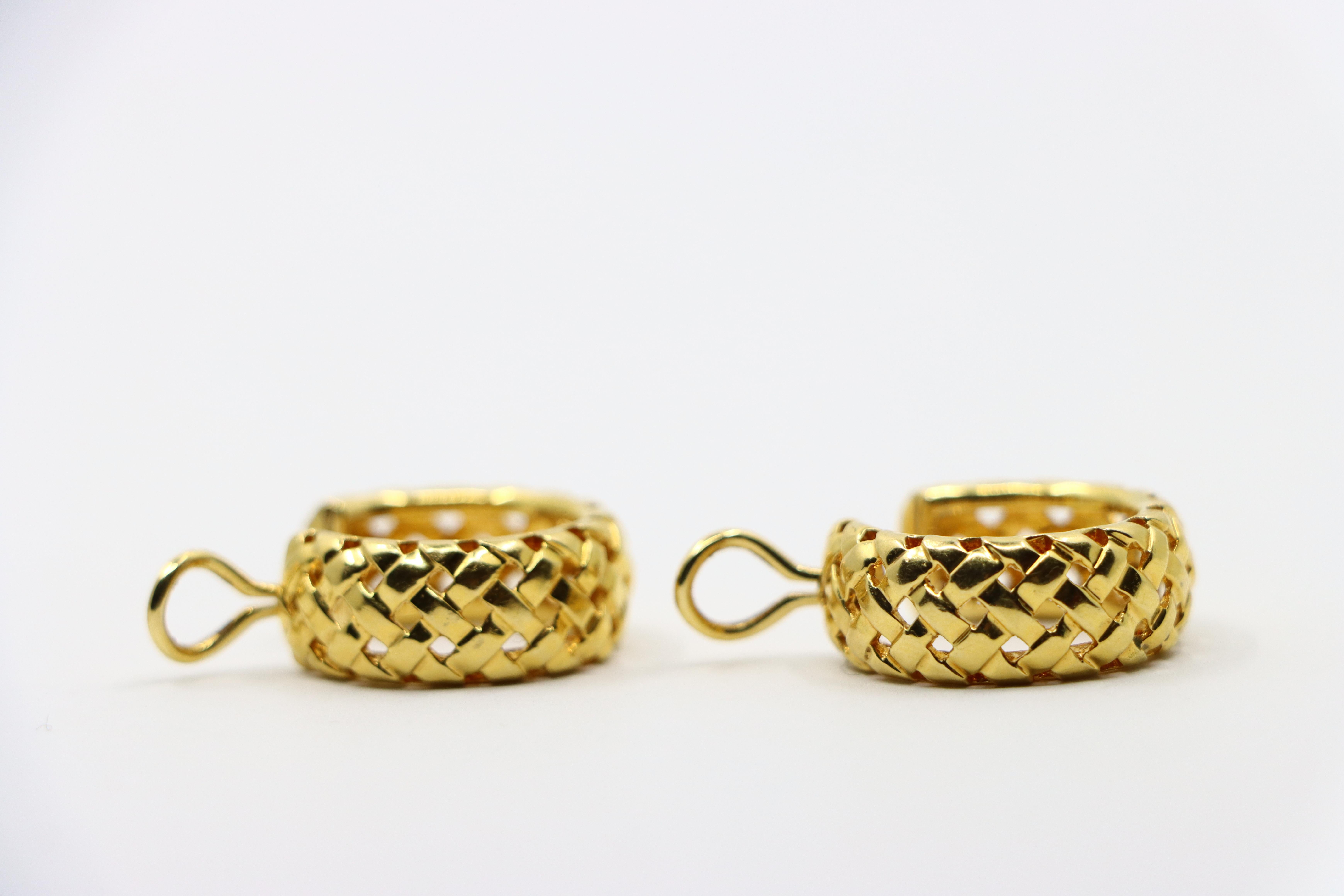 Tiffany & Co. Vannerie 18k Gold Woven Hoop Earrings For Sale 8