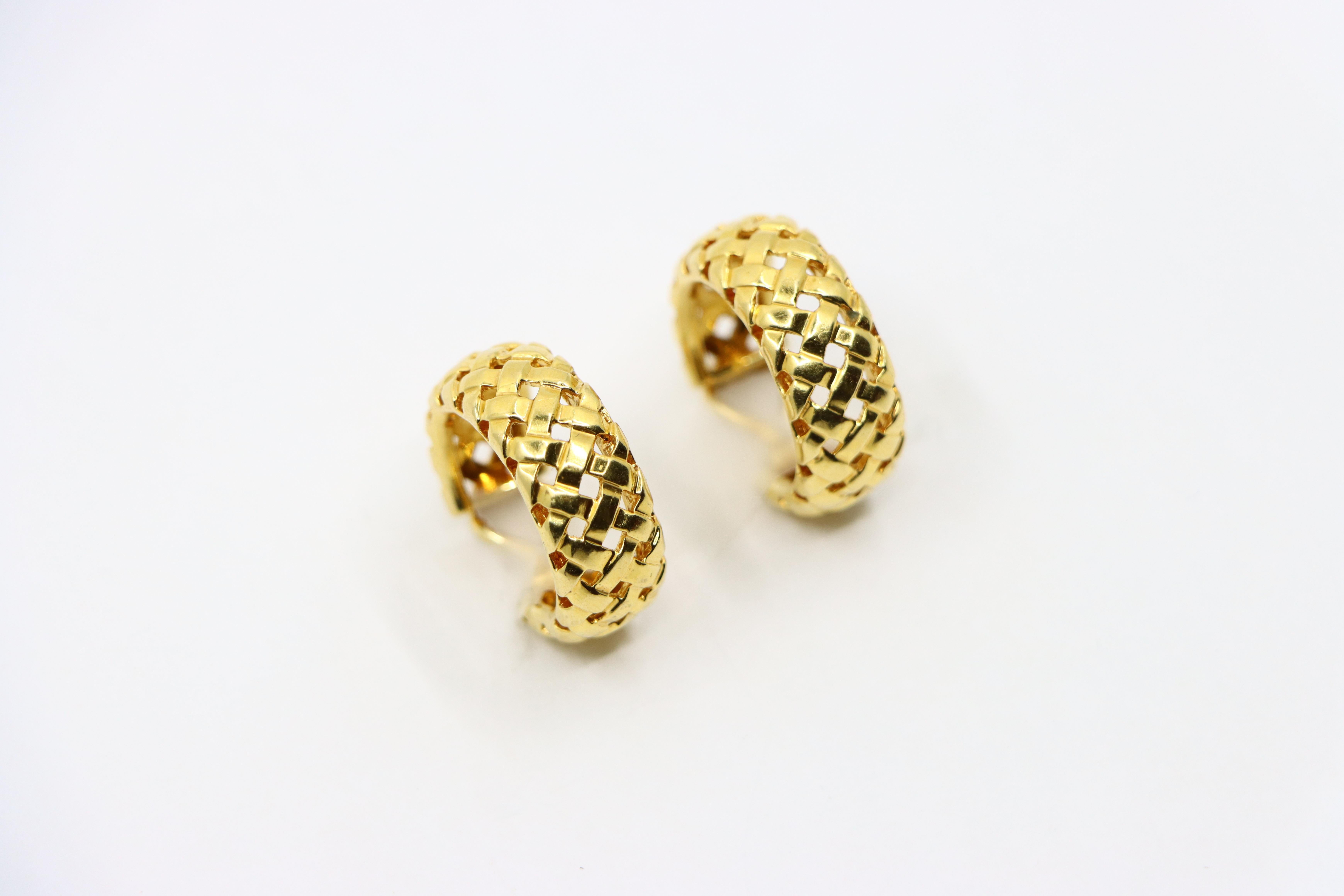 Tiffany & Co. Vannerie 18k Gold Woven Hoop Earrings For Sale 1