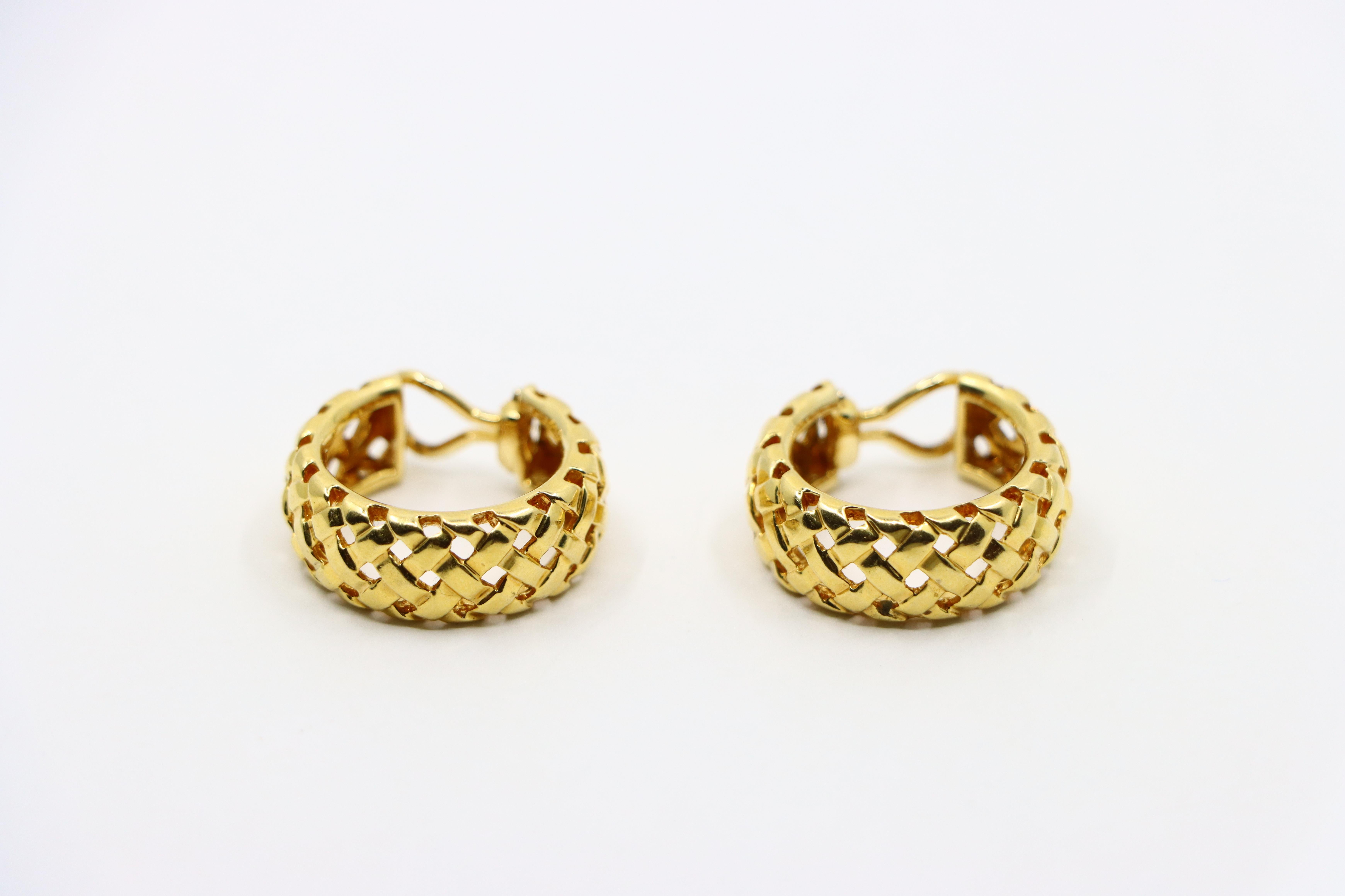 Tiffany & Co. Vannerie 18k Gold Woven Hoop Earrings For Sale 2
