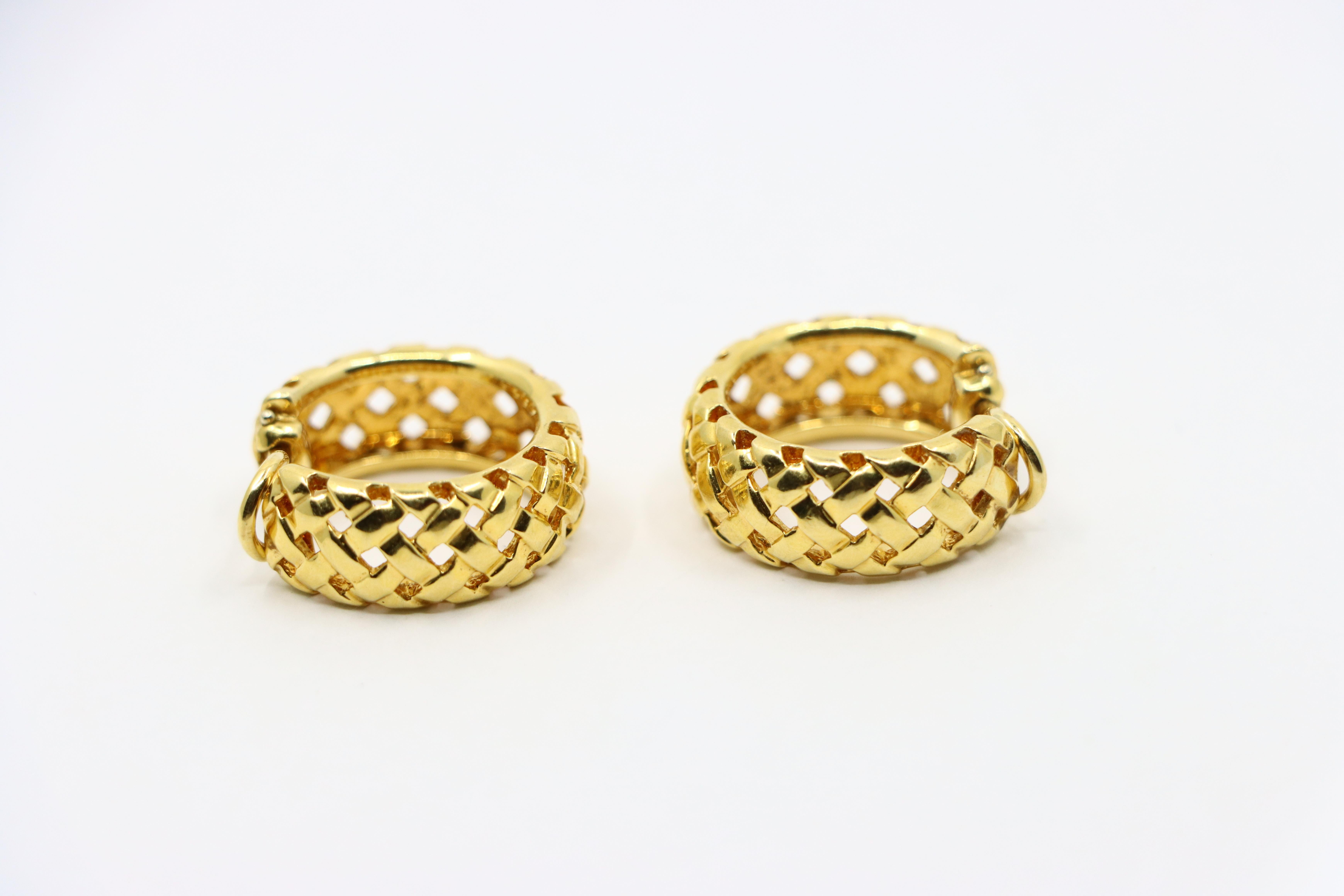 Tiffany & Co. Vannerie 18k Gold Woven Hoop Earrings For Sale 4
