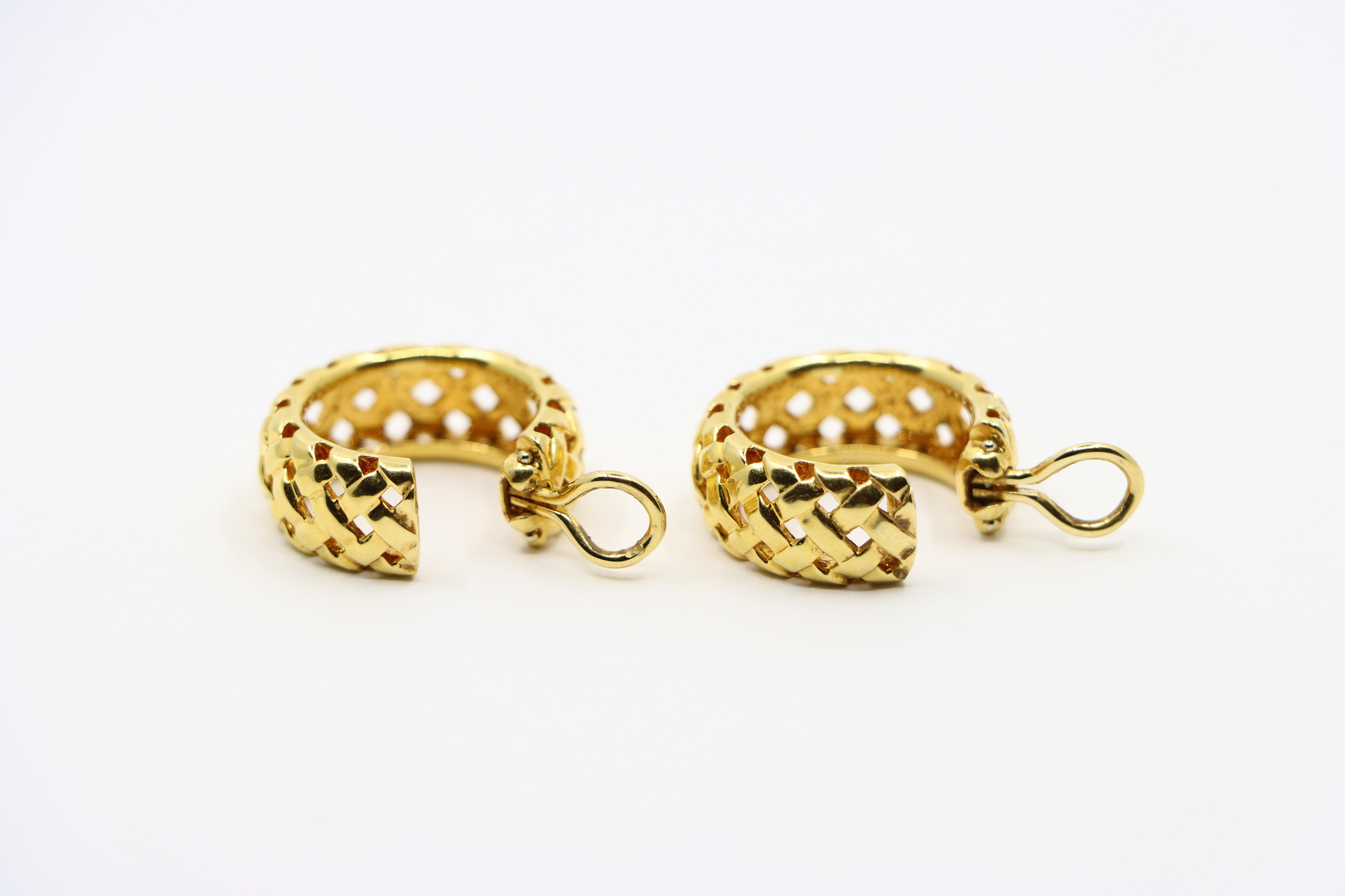 Tiffany & Co. Vannerie 18k Gold Woven Hoop Earrings For Sale 5