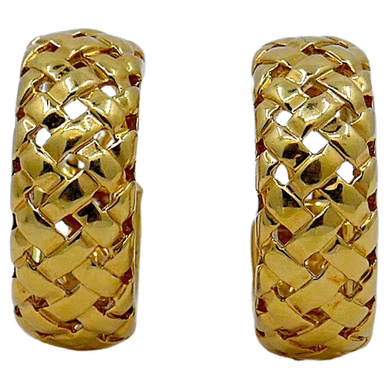 Tiffany & Co. Vannerie 18k Gold Woven Hoop Earrings For Sale