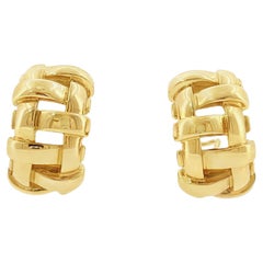 Tiffany & Co. Vannerie 18K Yellow Gold Basket Weave Hoop Earrings, Italy