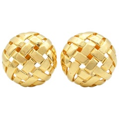 Tiffany & Co. Vannerie Basket Weave Button Ear Clips