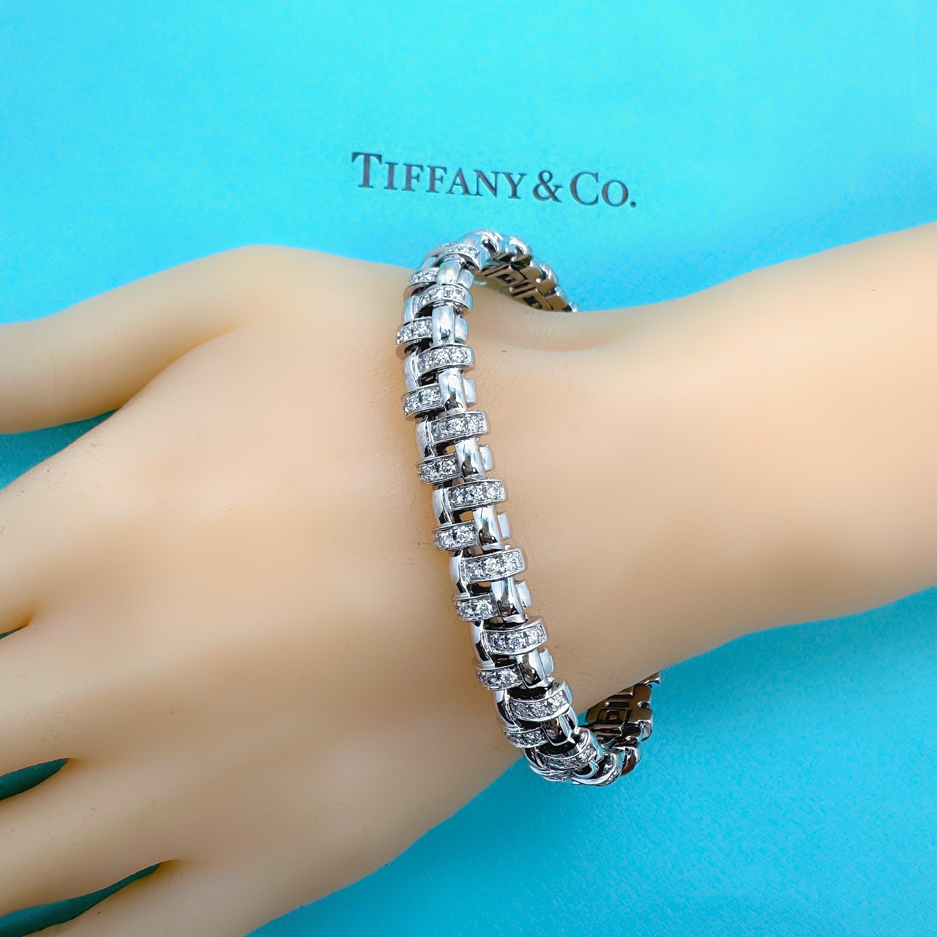 Tiffany & Co. Vannerie Basket Weave Diamond Bracelet in 18kt White Gold For Sale 4