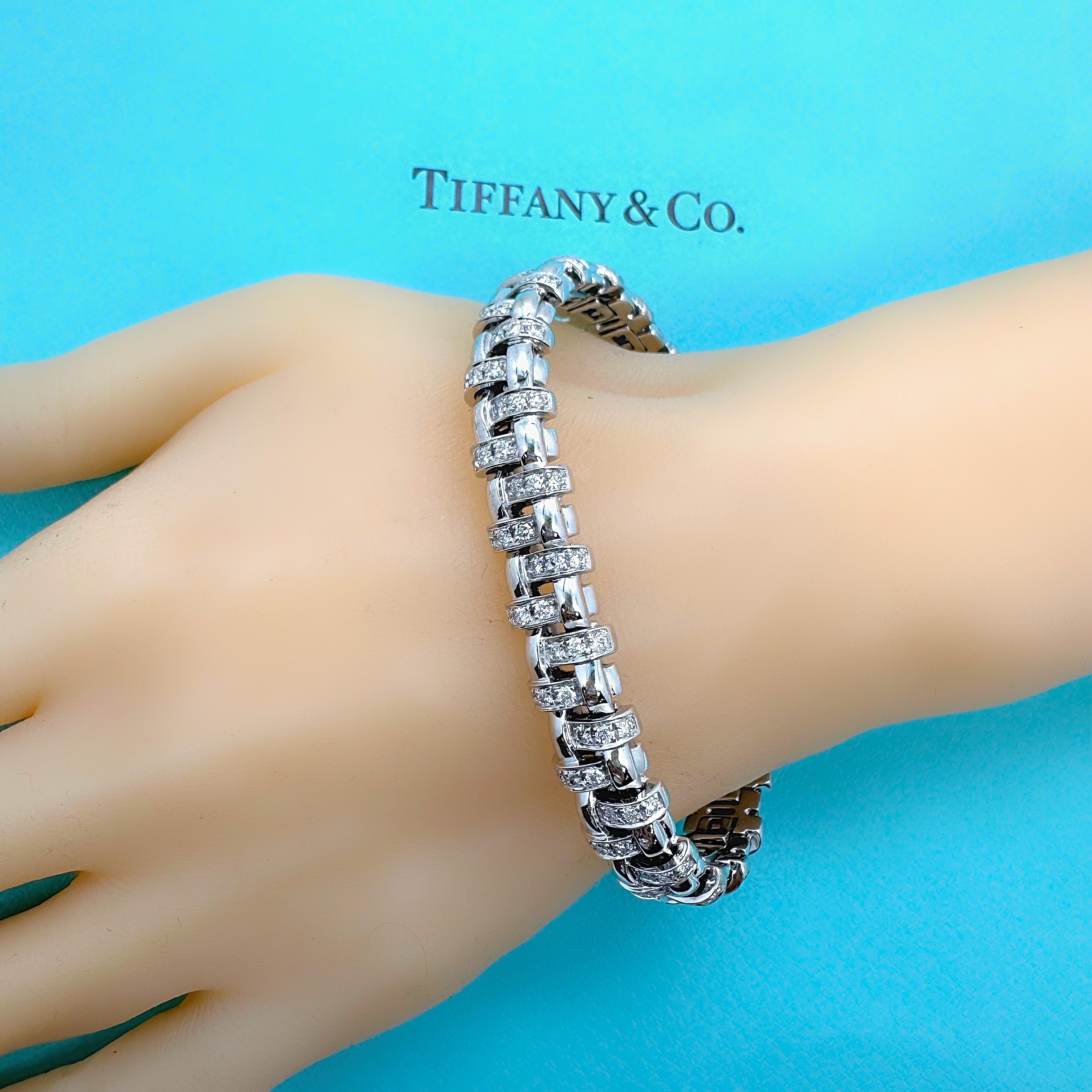 Tiffany & Co. Vannerie Basket Weave Diamond Bracelet in 18kt White Gold For Sale 3