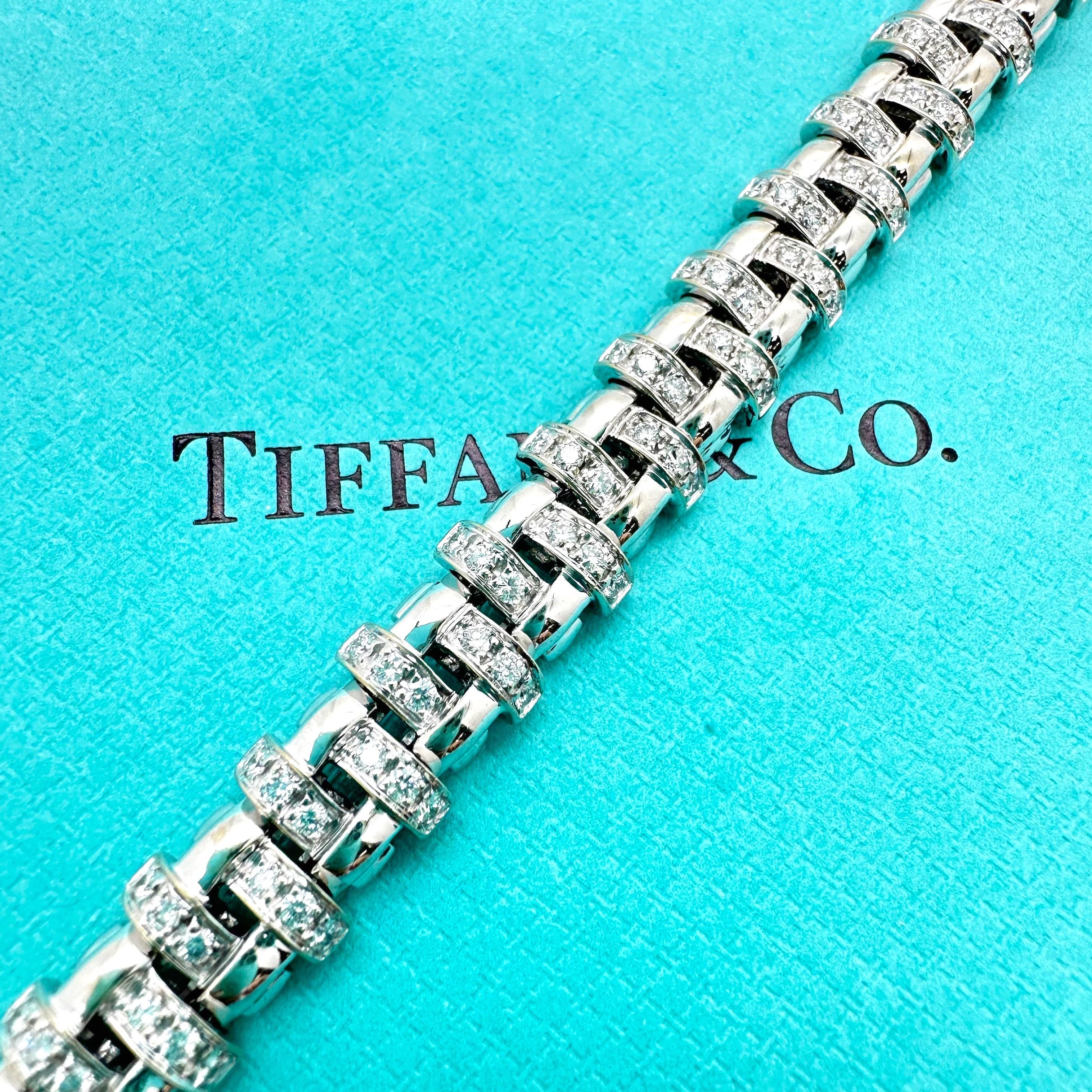 Tiffany & Co. Vannerie Basket Weave Diamond Bracelet in 18kt White Gold For Sale 10