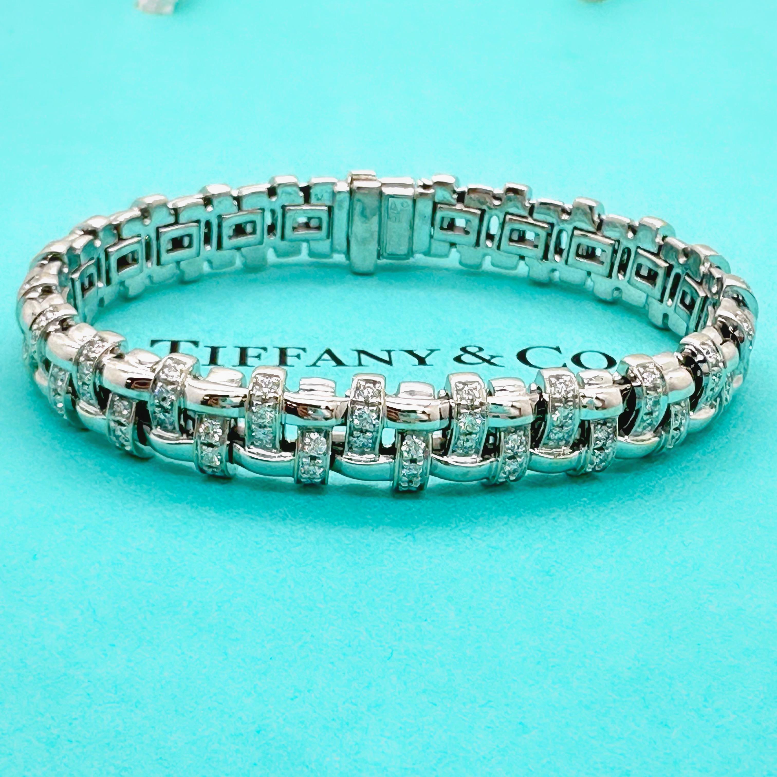 Tiffany & Co. Vannerie Basket Weave Diamond Bracelet in 18kt White Gold For Sale 1