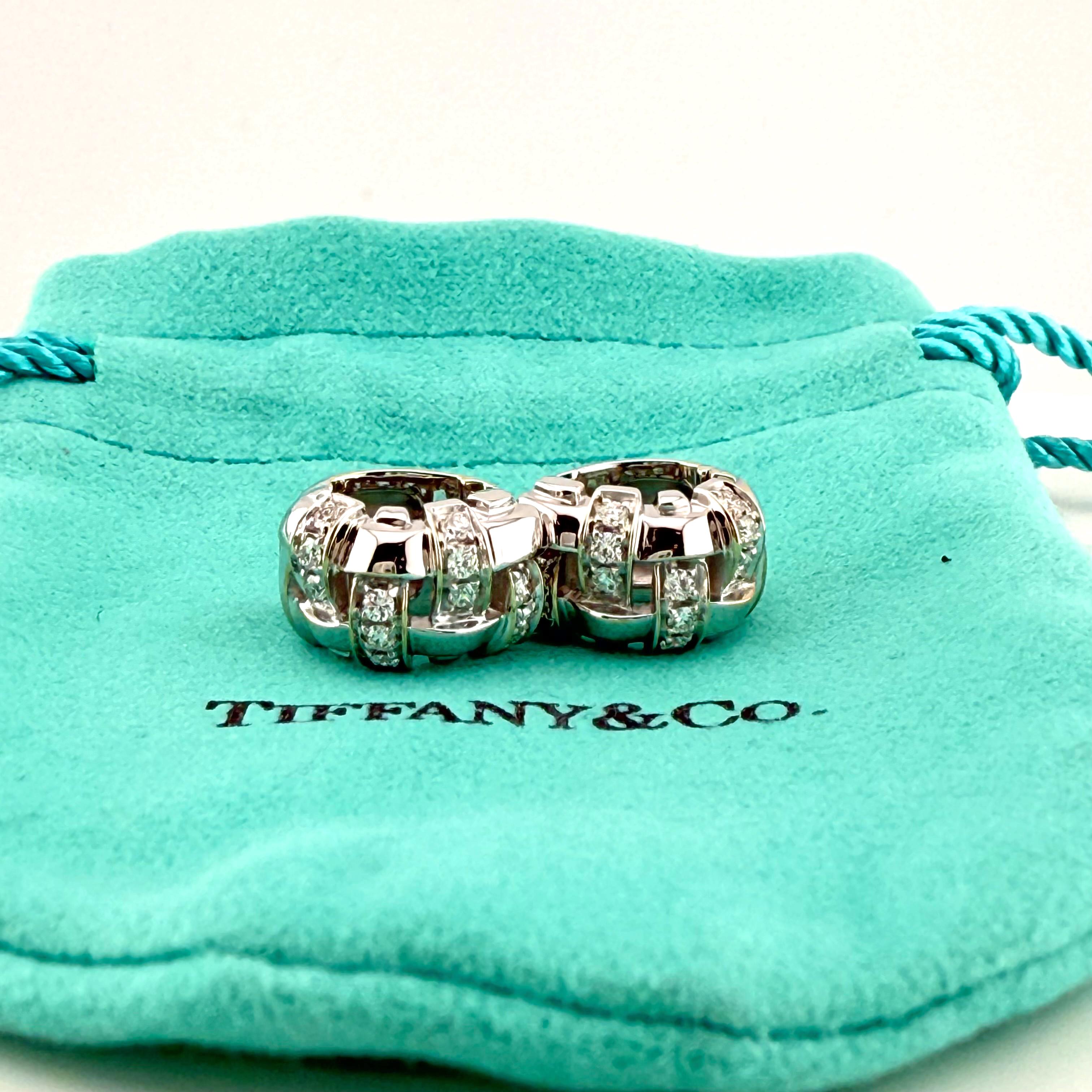 Tiffany & Co. Vannerie Basket Weave Diamond Earrings 18 Karat White Gold For Sale 4