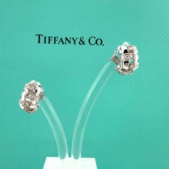 Tiffany & Co. Vannerie Basket Weave Diamond Earrings 18 Karat White Gold