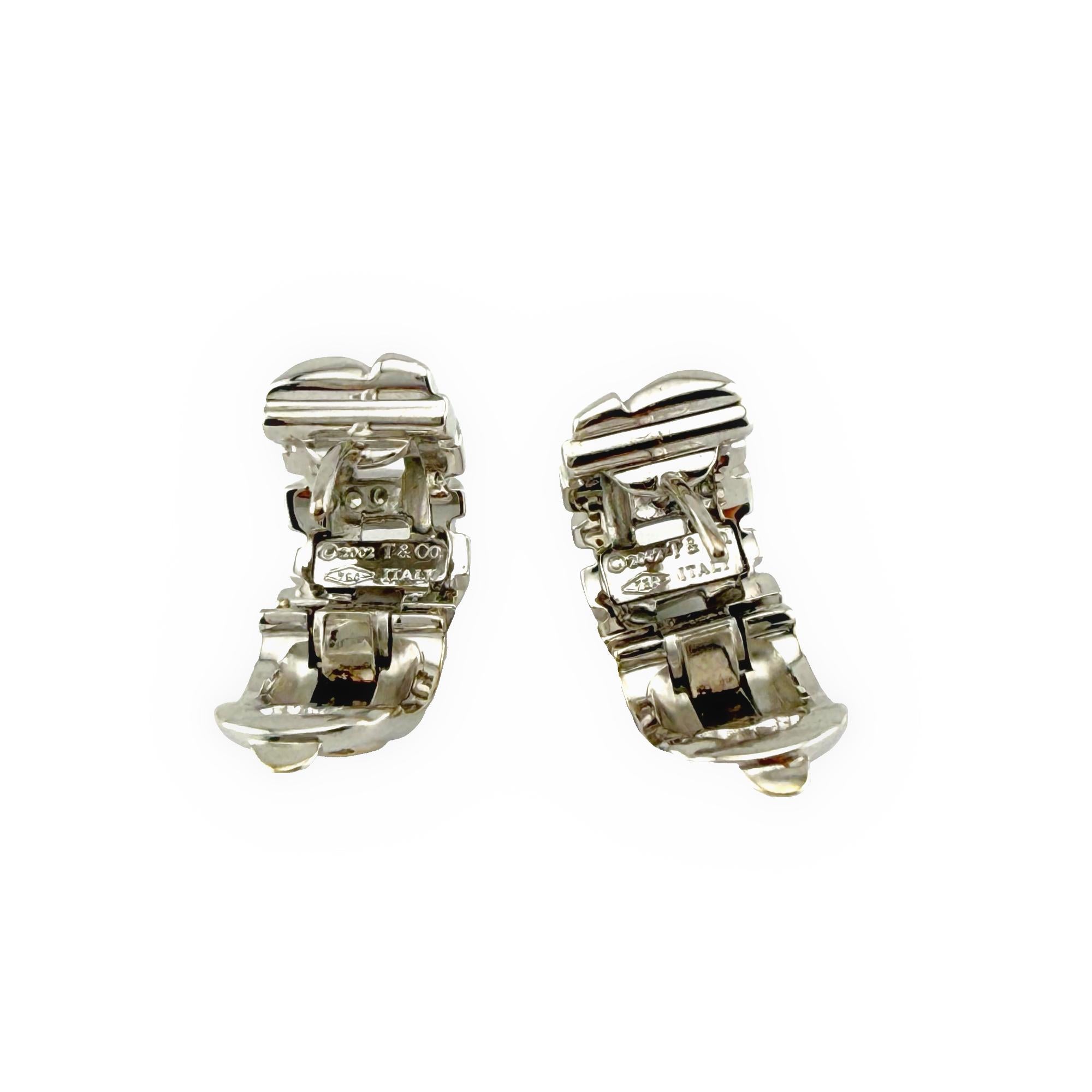 Donna Tiffany & Co. Orecchini Vannerie Basket Weave con diamanti in oro bianco 18 carati in vendita