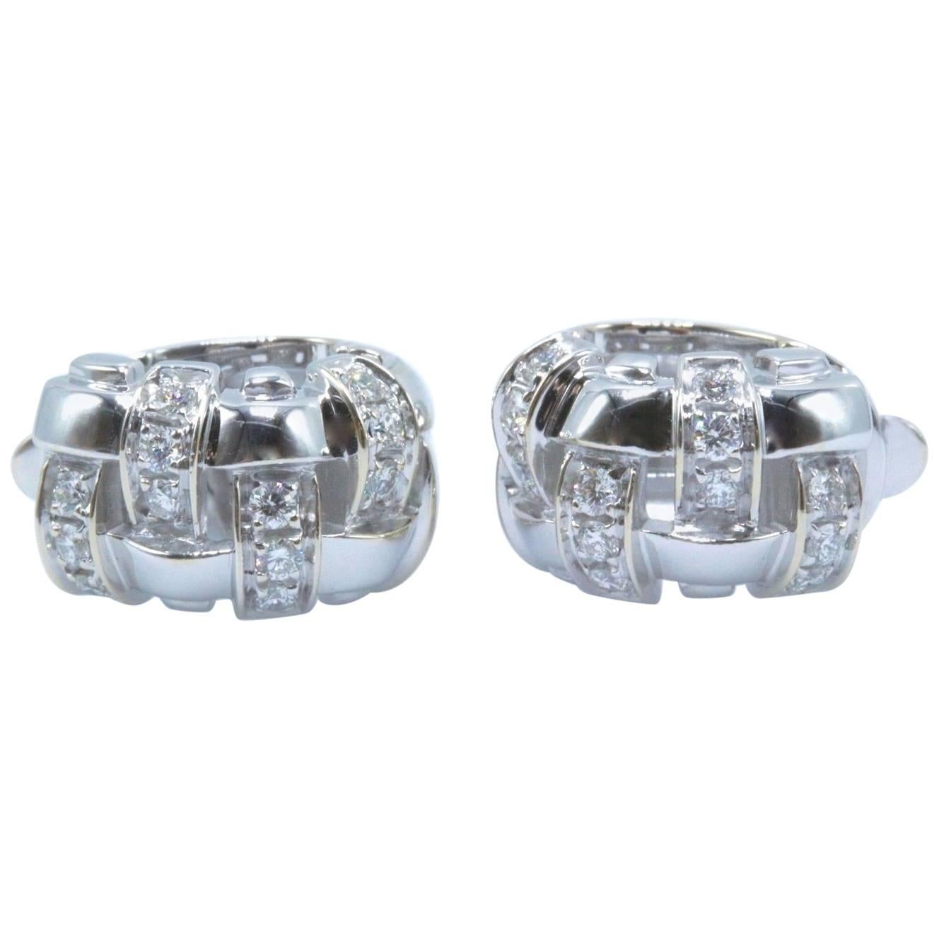 Tiffany & Co. Vannerie Boucles d'oreilles Basket Weave en or blanc 18 carats et diamants