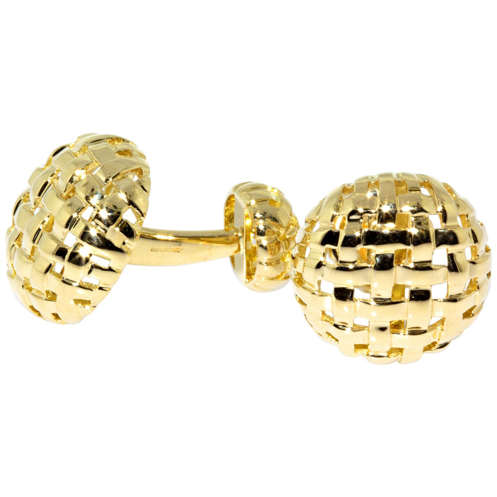 Tiffany & Co. Vannerie Basket Weave Yellow Gold Cufflinks