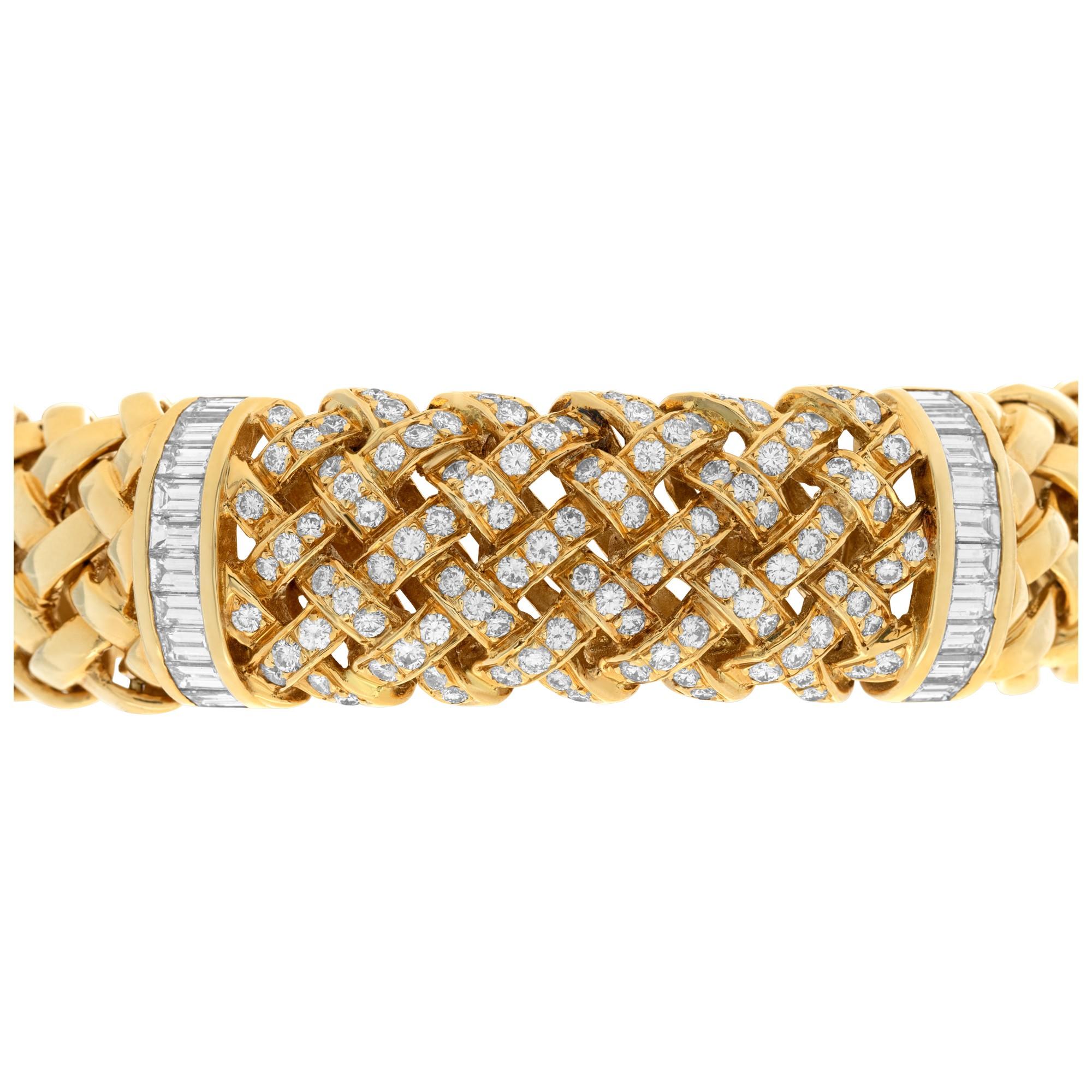 ESTIMATED RETAIL: $45,130.00
YOUR PRICE: $21,840.00

Tiffany & Co. Vannerie collection bracelet in 18K yellow gold. 
Woven link bracelet in polished 18k yellow gold with approximately 3 carats full round brilliant and baguette cut diamonds