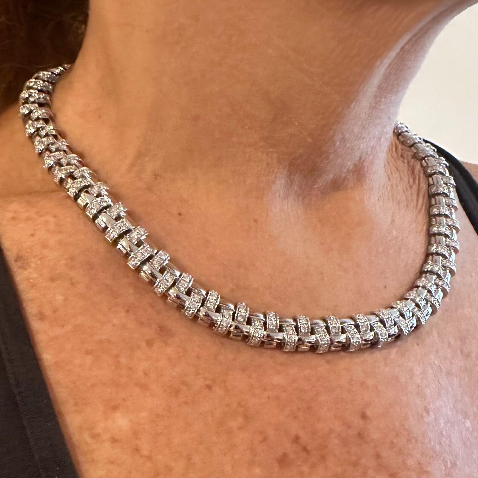 Brilliant Cut Tiffany & Co Vannerie Diamond Basket Weave White Gold Choker Necklace For Sale
