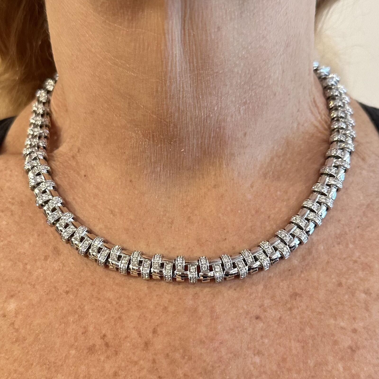 Tiffany & Co Vannerie Diamond Basket Weave White Gold Choker Necklace For Sale 1