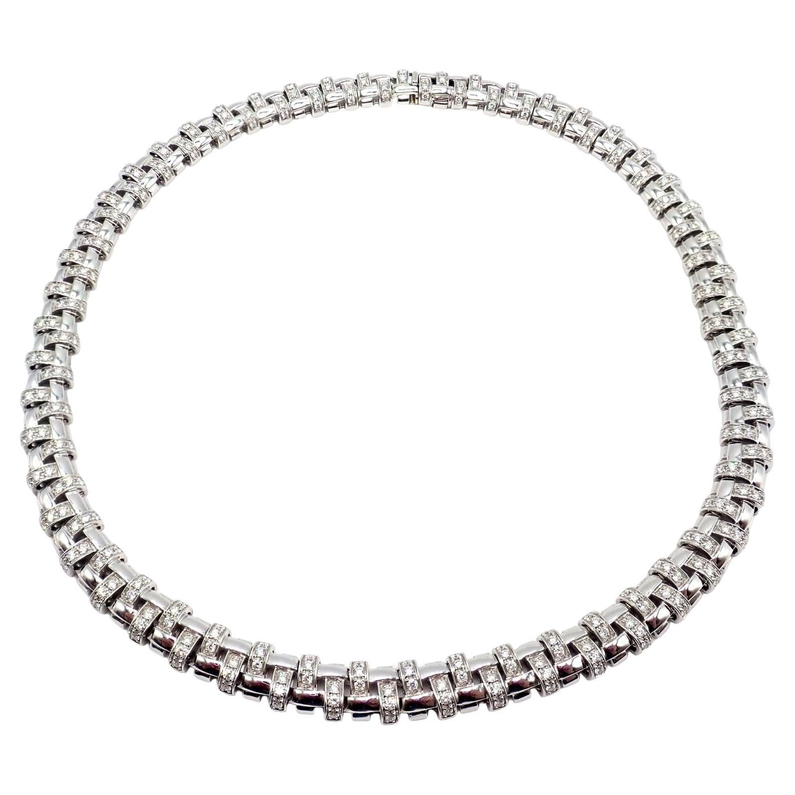Tiffany & Co Vannerie Diamond Basket Weave White Gold Choker Necklace