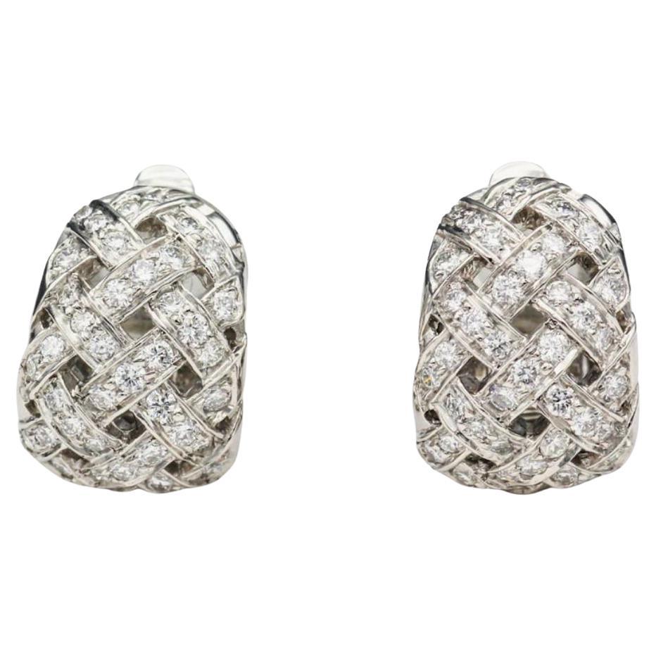 Tiffany & Co. Vannerie Diamond  Platinum Huggies Earrings For Sale
