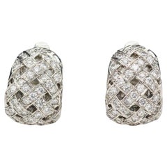 Vintage Tiffany & Co. Vannerie Diamond  Platinum Huggies Earrings