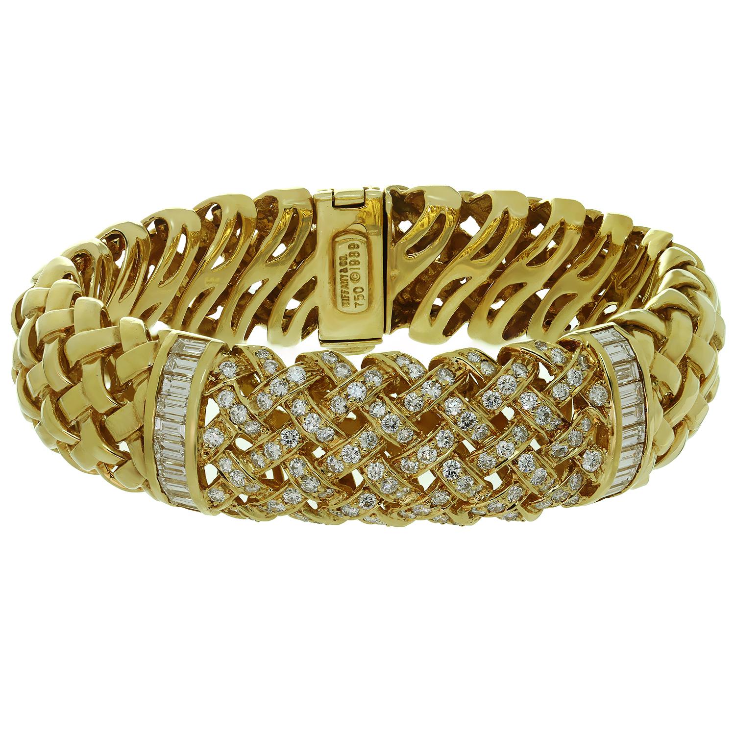 Tiffany & Co. Vannerie Diamond Yellow Gold Bracelet In Excellent Condition In New York, NY