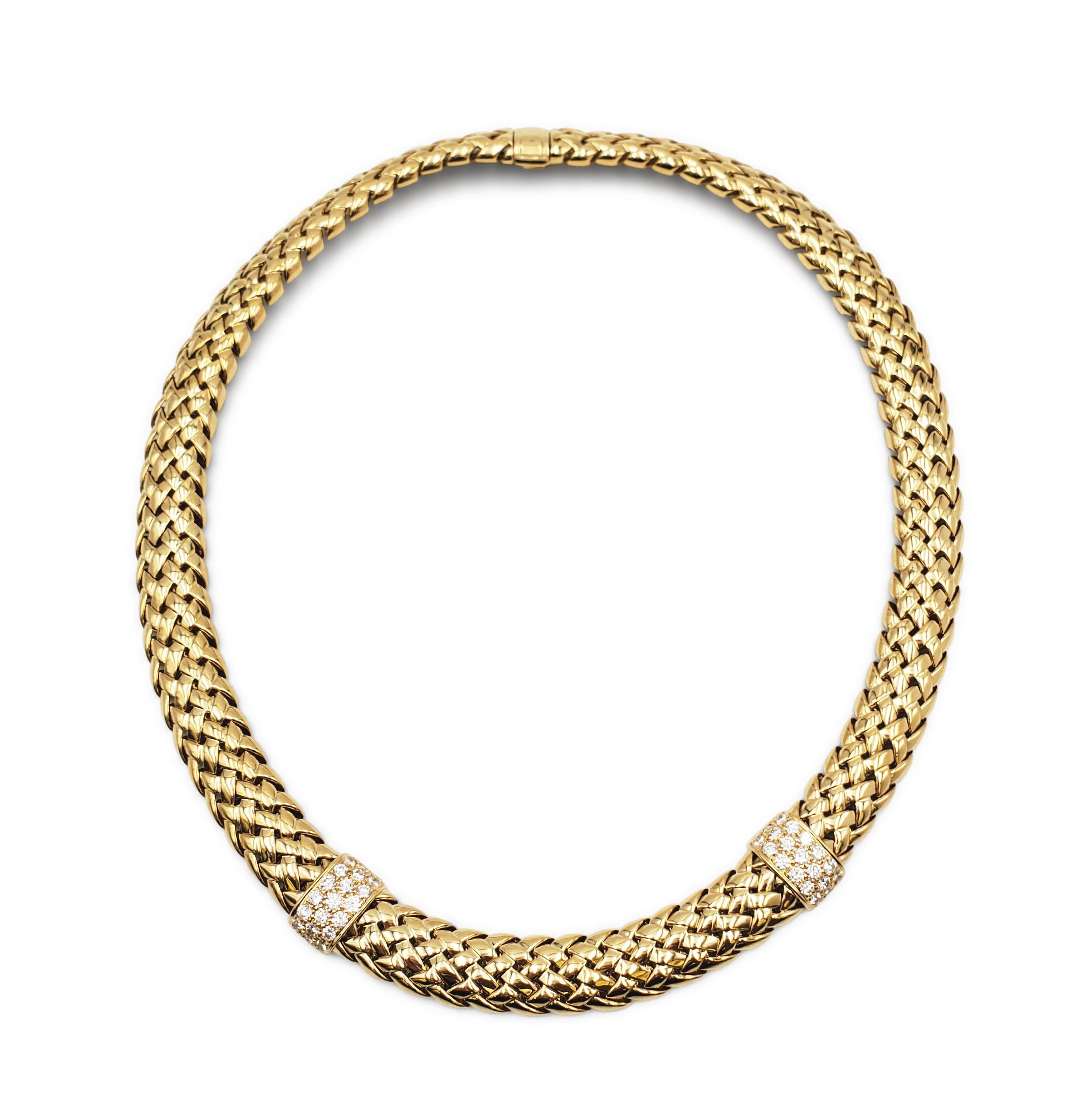 Tiffany & Co. 'Vannerie' Gold and Diamond Necklace In Excellent Condition In New York, NY