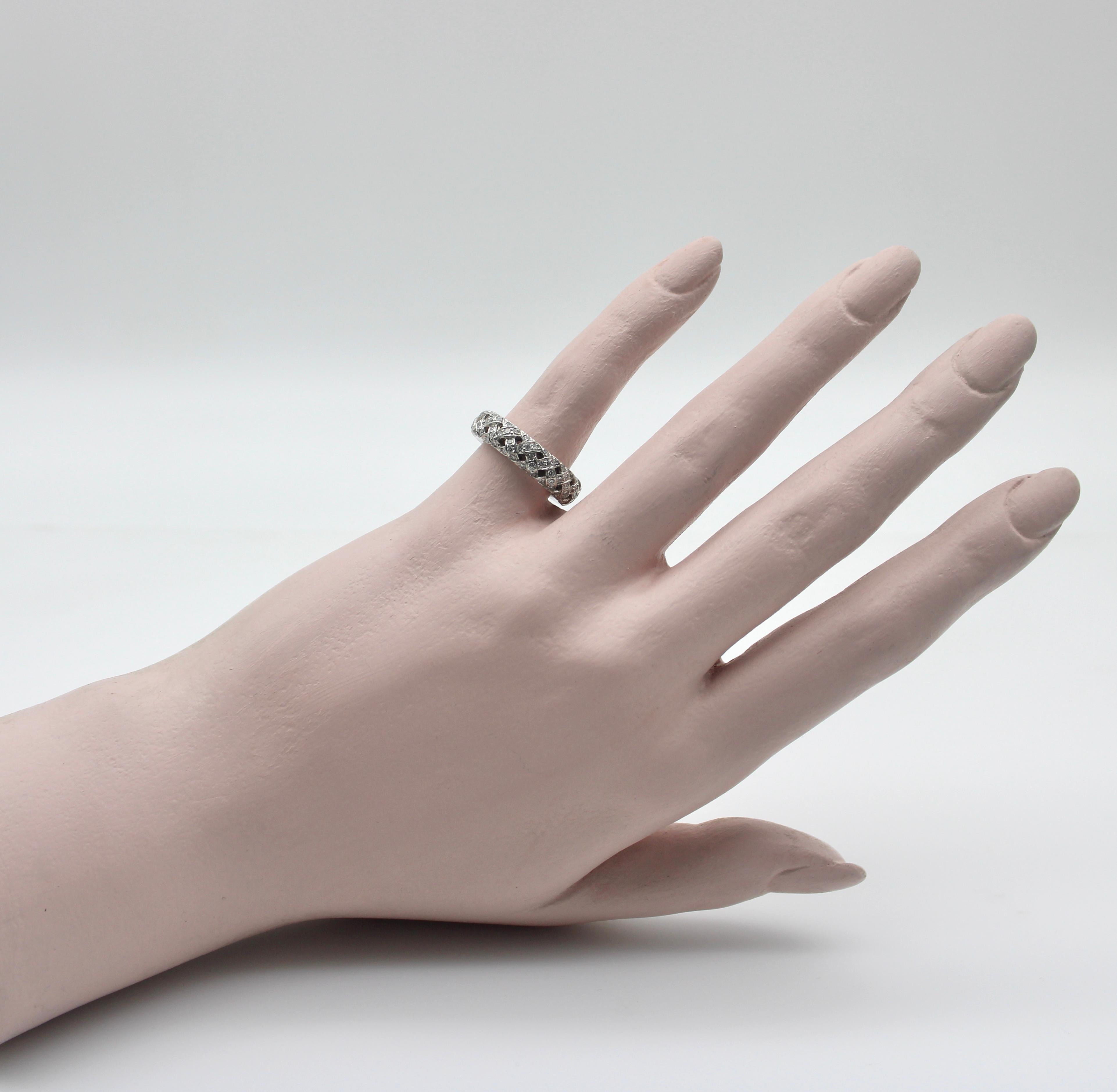 Tiffany & Co. Vannerie Platinum Diamond Eternity Band In Good Condition For Sale In Venice, CA