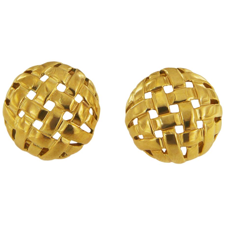 Tiffany & Co. Vannerie Round Clip-On Gold Earrings