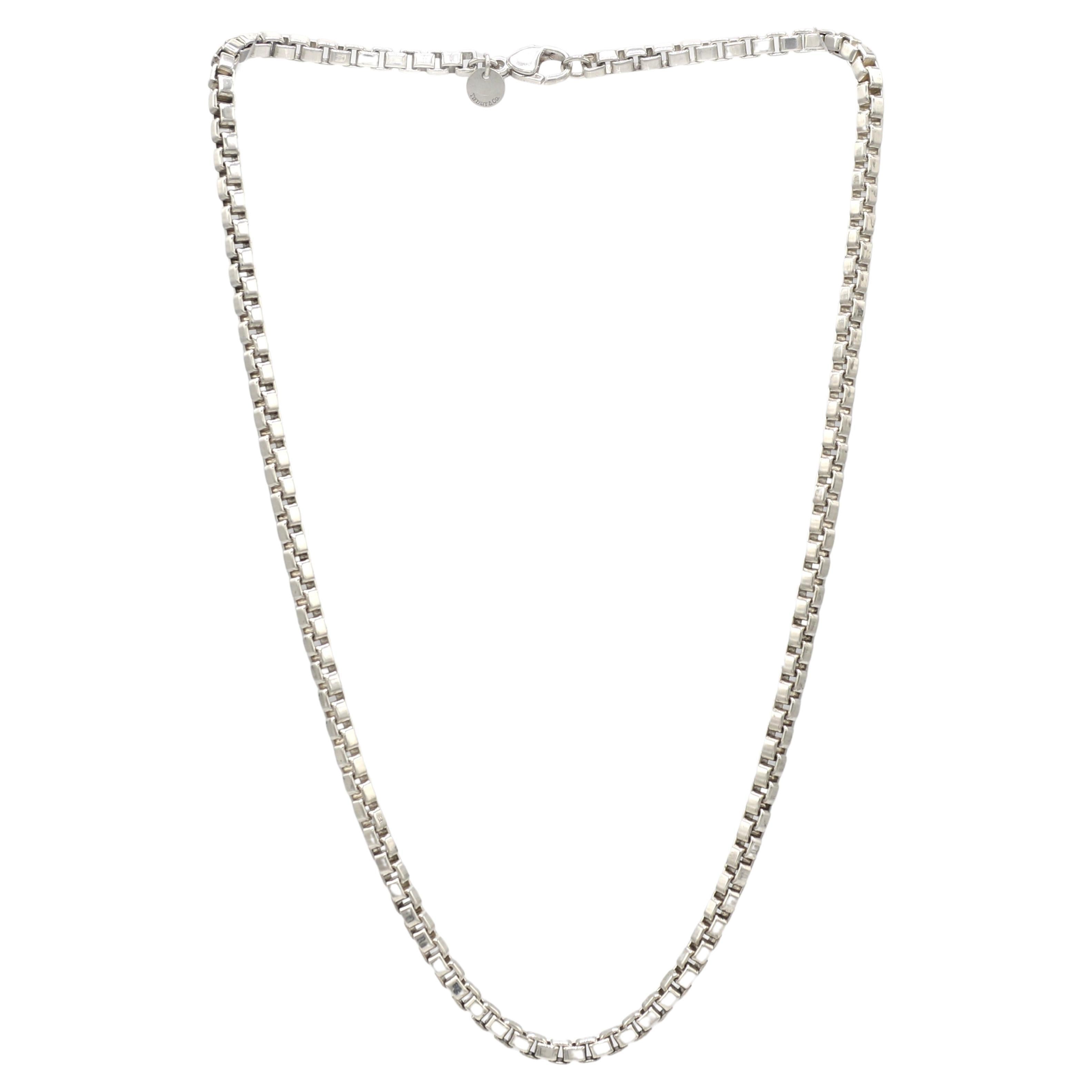 Tiffany & Co. Venetian Sterling Silver 4MM Box Link Chain Necklace 18 Inches For Sale