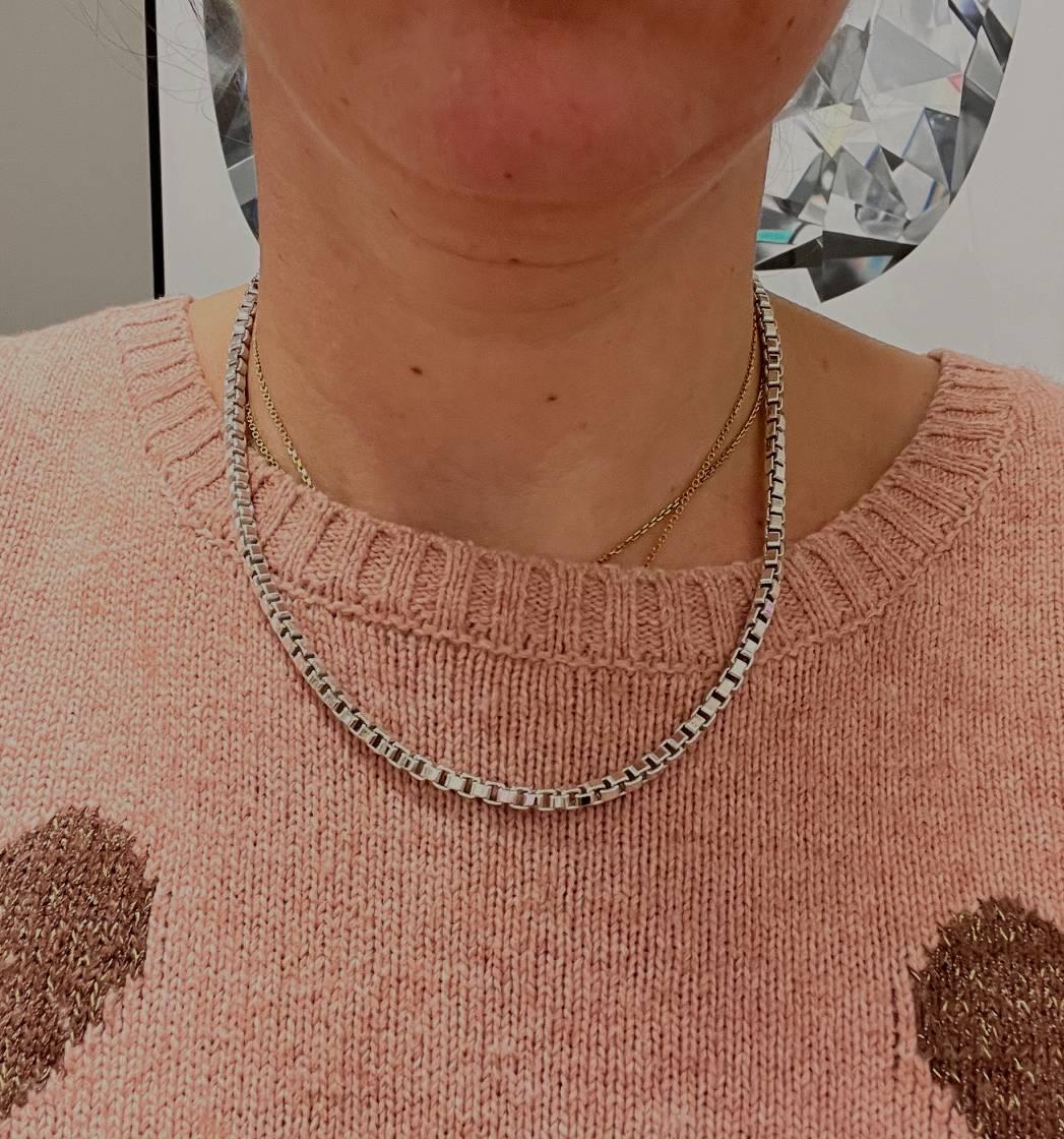Tiffany & Co. Venetian Sterling Silver Box Chain Link Necklace In Excellent Condition In  Baltimore, MD