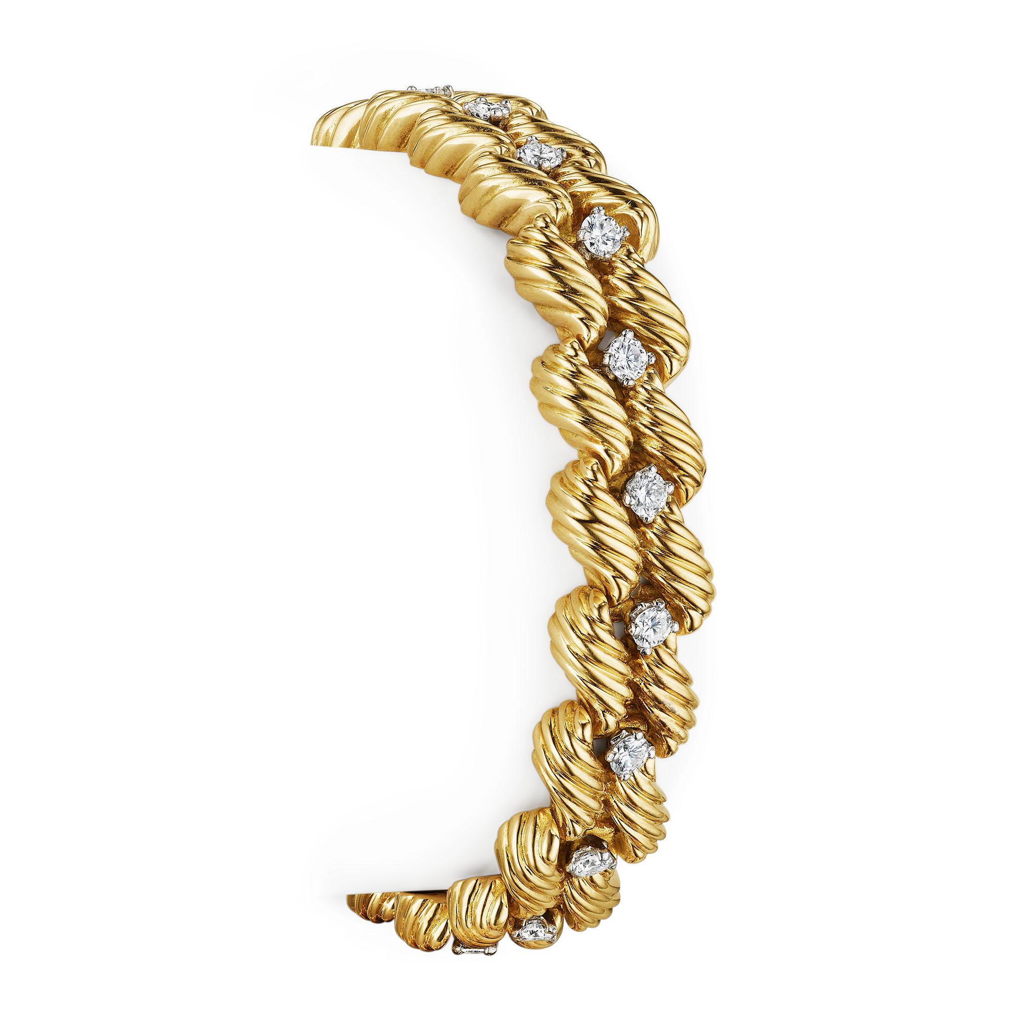 Brilliant Cut Tiffany & Co. Verger Frères 18K Gold and Diamond Bracelet For Sale
