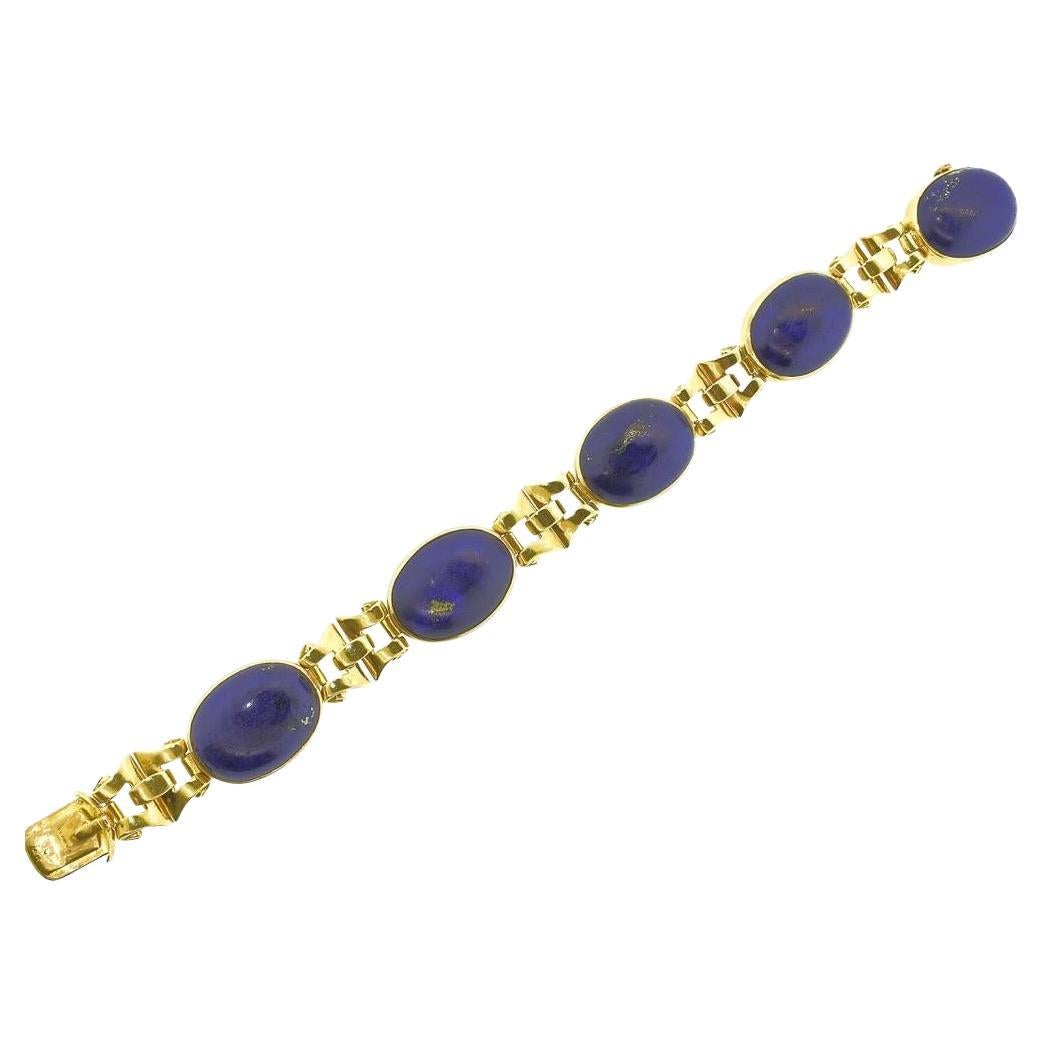 Taille cabochon Tiffany & Co. Très beau Lapis naturel bleu vif Bracelet Vintage Retro c. 1950 en vente