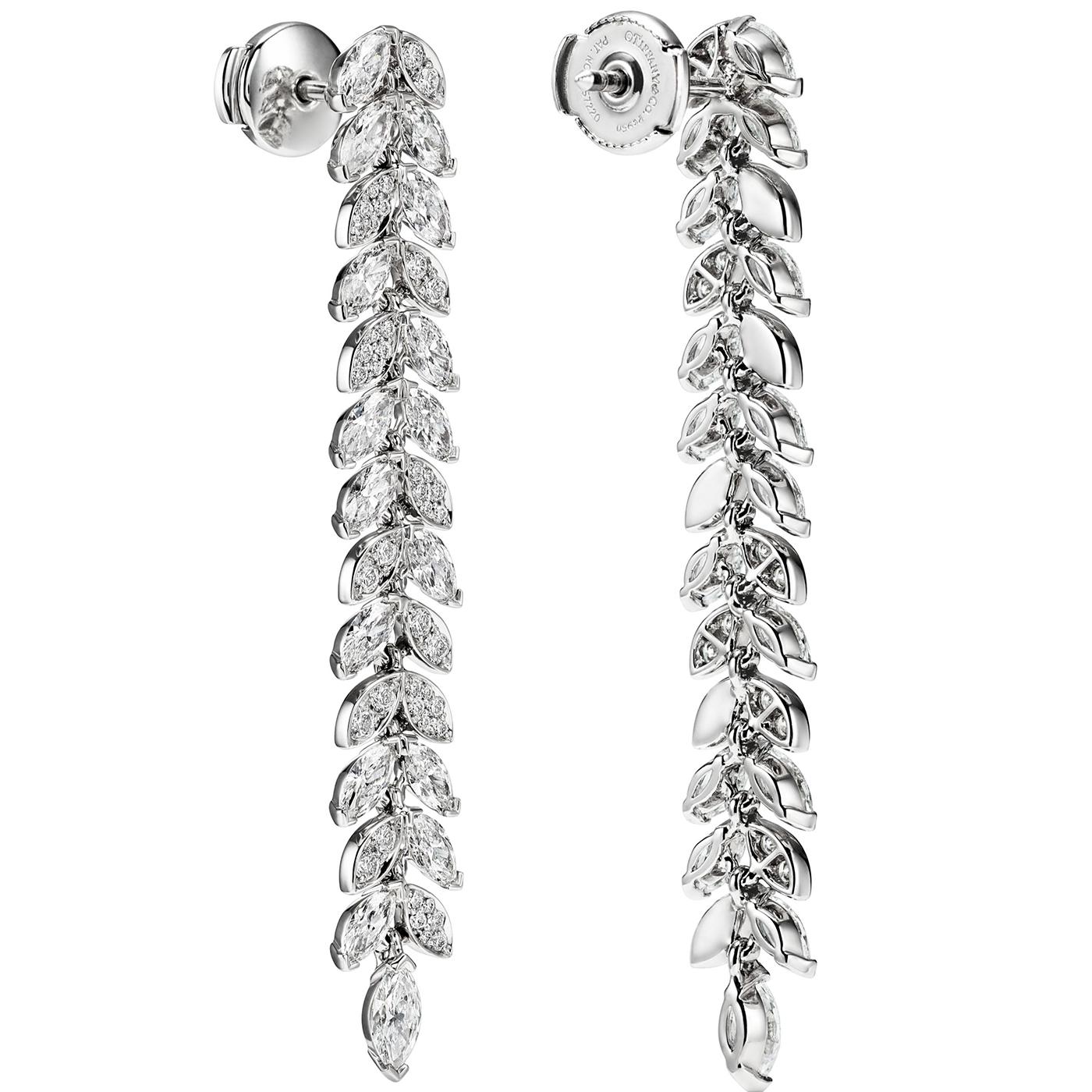 Round Cut Tiffany & Co. Victoria 3.60ct Round and Marquise Diamonds Vine Drop Earrings For Sale