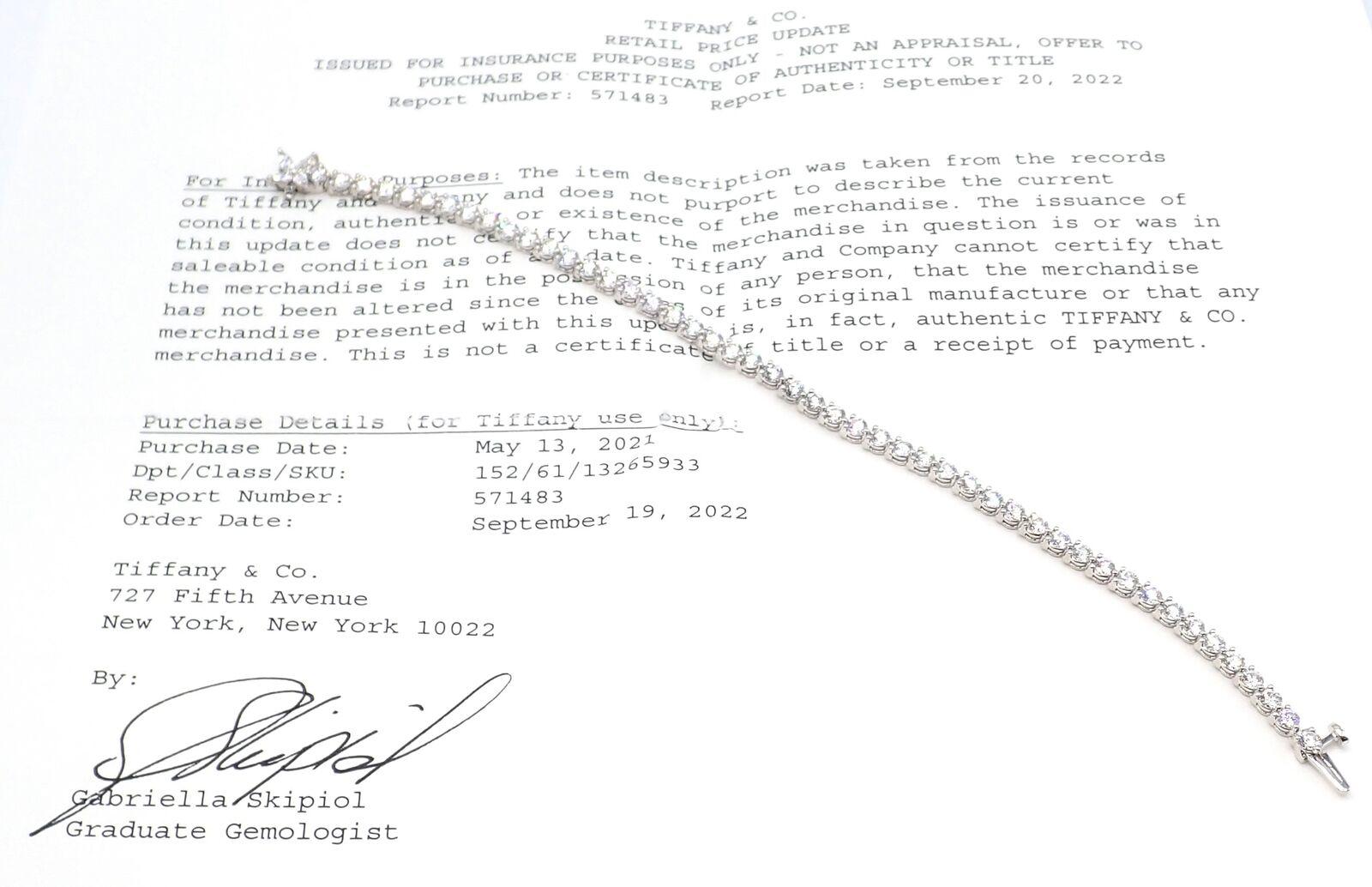 Tiffany & Co Victoria 4.49ct Diamond Platinum Line Tennis Bracelet 1