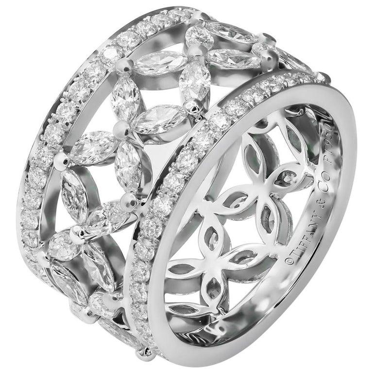 Mixed Cut Tiffany & Co. Victoria Band Ring in Platinum For Sale