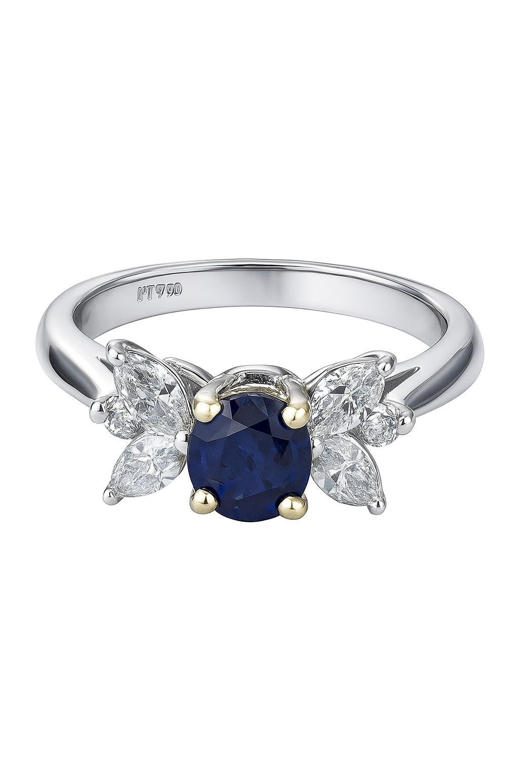 Tiffany & Co. Bague Victoria en saphir bleu et diamant en platine et jaune 18 carats Excellent état - En vente à Chicago, IL